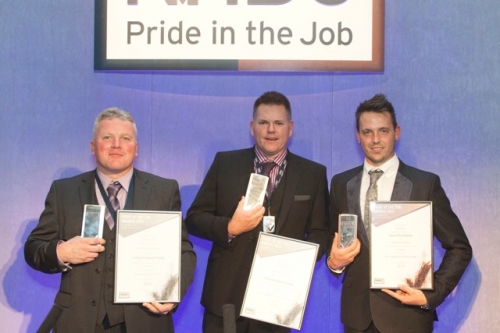 Shaun Forrester (left), George Lattimer (centre) and Craig Wilson with their Pride in the Job awards at the regional ceremony in Manchester.